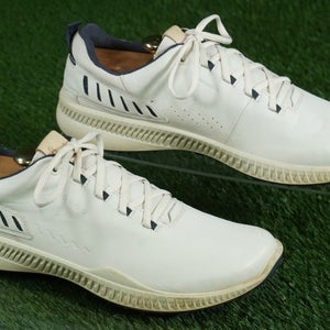 ECCO BIOM HYBRID 3 GOLF SHOES YAK LEATHER MEN'S EU 45 SPIKELESS, WHITE / GREY