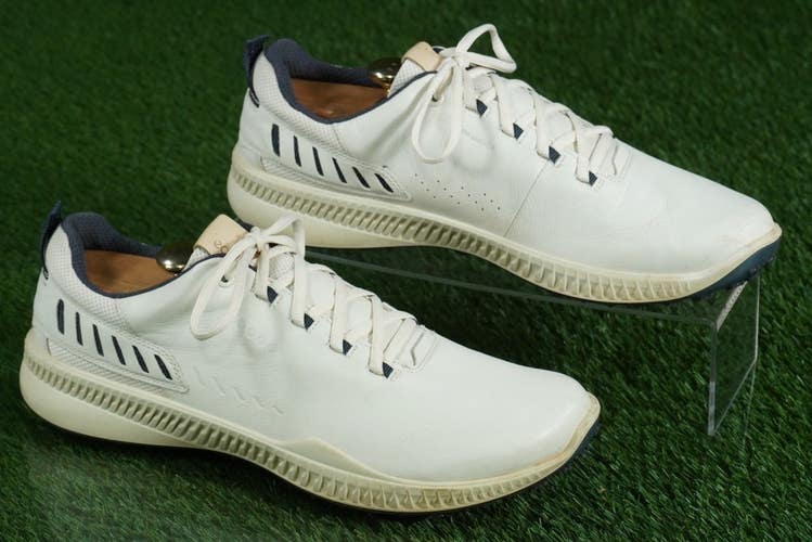 ECCO BIOM HYBRID 3 GOLF SHOES YAK LEATHER MEN'S EU 45 SPIKELESS, WHITE / GREY