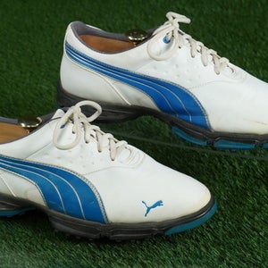 PUMA AMP SPORT GOLF SHOES MENS 9, WHITE / BLUE ~ 186487 04