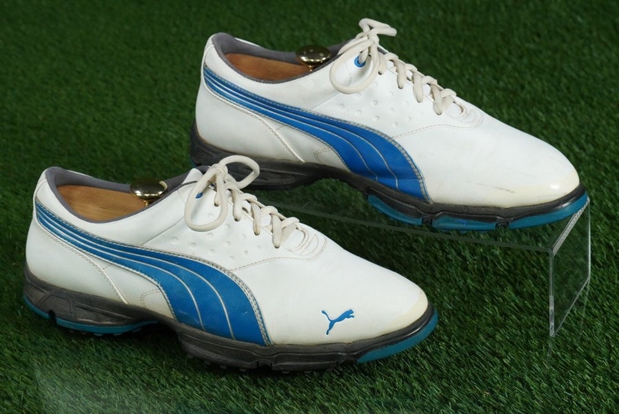 PUMA AMP SPORT GOLF SHOES MENS 9, WHITE / BLUE ~ 186487 04