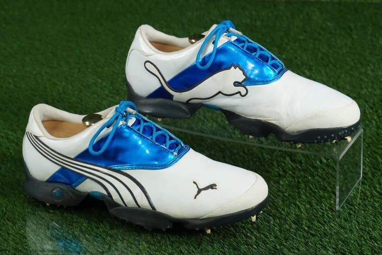 PUMA JIGG GOLF SHOES MENS 10, WHITE / BLUE ~ 185320 02