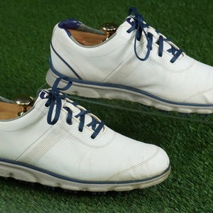 FOOTJOY DRYJOYS CASUAL GOLF SHOES MENS 9M SPIKELESS, WHITE / BLUE ~ 53644