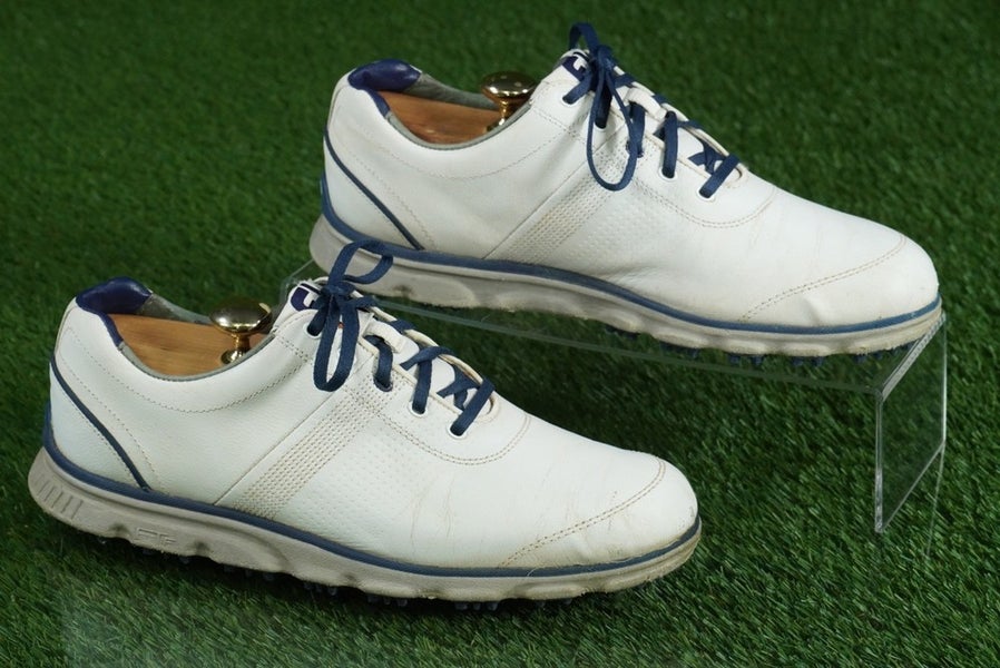 FOOTJOY DRYJOYS CASUAL GOLF SHOES MENS 9M SPIKELESS, WHITE / BLUE ~ 53644
