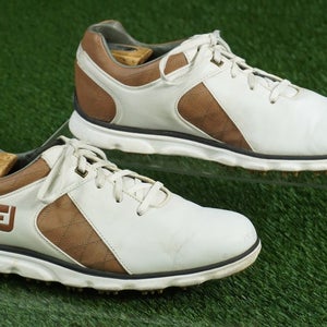 FOOTJOY PRO SL CLASSIC GOLF SHOES MENS 9M SPIKELESS, WHITE / BROWN ~ 53219