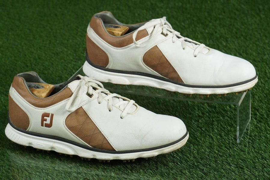 FOOTJOY PRO SL CLASSIC GOLF SHOES MENS 9M SPIKELESS, WHITE / BROWN ~ 53219