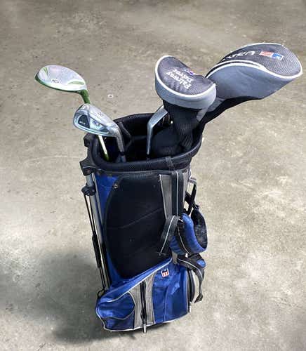 U.S. Kids Golf WT-15 Club Set Driver 3W 5H 6&8 PW SW 57" Green Junior RH HC +Bag