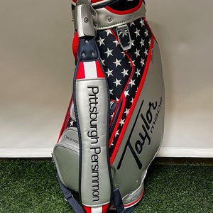Used Taylormade 2025 Heritage Staff Bag 6 Dividers Red/Silver/Blue W/Rainhood