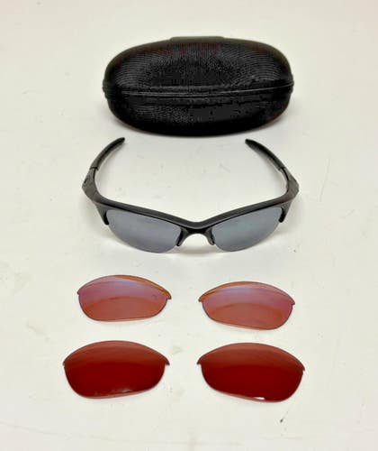 Oakley Half Jacket 2.0 Matte Black Sunglasses 3 Sets Lenses & Case GREAT READ