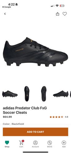 Black Kids 4.5Y (Big Kids / Youth) Adidas Cleats (Used)