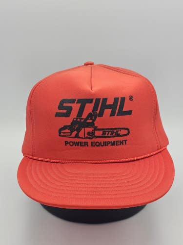 Vintage Stihl Power Equipment Chainsaw Orange Otto Cap Promo Hat Vtg Snapback