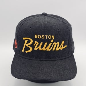 Vintage Boston Bruins Sports Specialties Black Dome Wool Script Hat Vtg Snapback