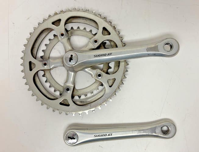 Vintage Sugino AT 170mm 50/46/34 Silver Aluminum Touring Triple Crankset +Caps