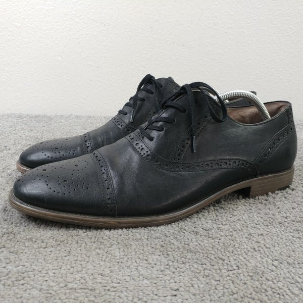 Aston Grey Crocket Mens Size 11 Wingtip Oxford Dress Shoes Black Leather Lace Up