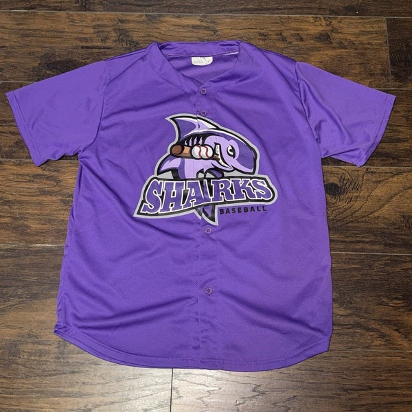 Martha's Vineyard Sharks NECBL Summer Baseball Purple Button Up Jersey Sz Lg