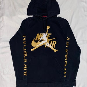 Air Jordan Hoodie Men L Black Gold Jumpman Logo NIKE Spell Out Basketball BV6010