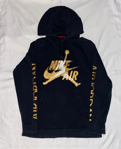Air Jordan Hoodie Men L Black Gold Jumpman Logo NIKE Spell Out Basketball BV6010
