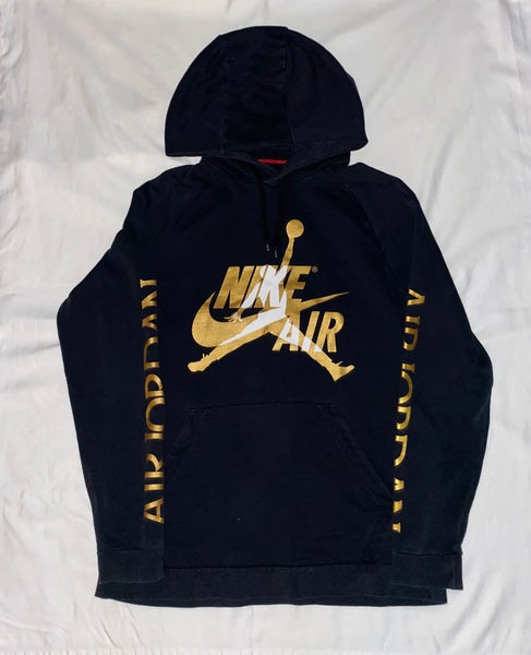 Air Jordan Hoodie Men L Black Gold Jumpman Logo NIKE Spell Out Basketball BV6010