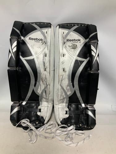 Used Reebok 7000 JR 24+1 Goalie Leg Pads Youth White And Black 24" 11823-S000034117