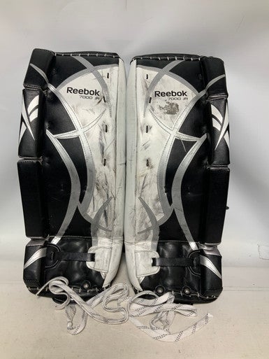 Used Reebok 7000 JR 24+1 Goalie Leg Pads Youth White And Black 24" 11823-S000034117