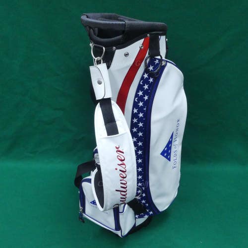 Folds of Honor Budweiser 5-Way White/Blue/Red Golf Stand Bag w/ Raincover