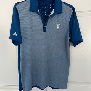 Adidas ClimaChill blue Stripe Golf Polo men's M/L WH 1913 club logo split hem