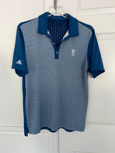 Adidas ClimaChill blue Stripe Golf Polo men's M/L WH 1913 club logo split hem