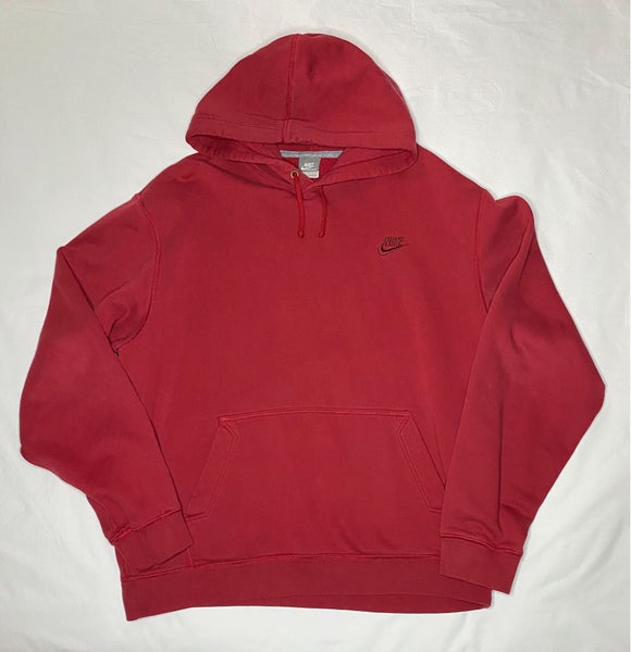 VTG Y2K Nike Hoodie Grey Tag Embroidered Swoosh Red Sweatshirt XL Headphone