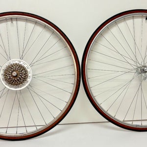 Vintage Rigida 6-Speed 36-Steel Spoke Aluminum 27" Wheelset Sunshine Hubs +Tires