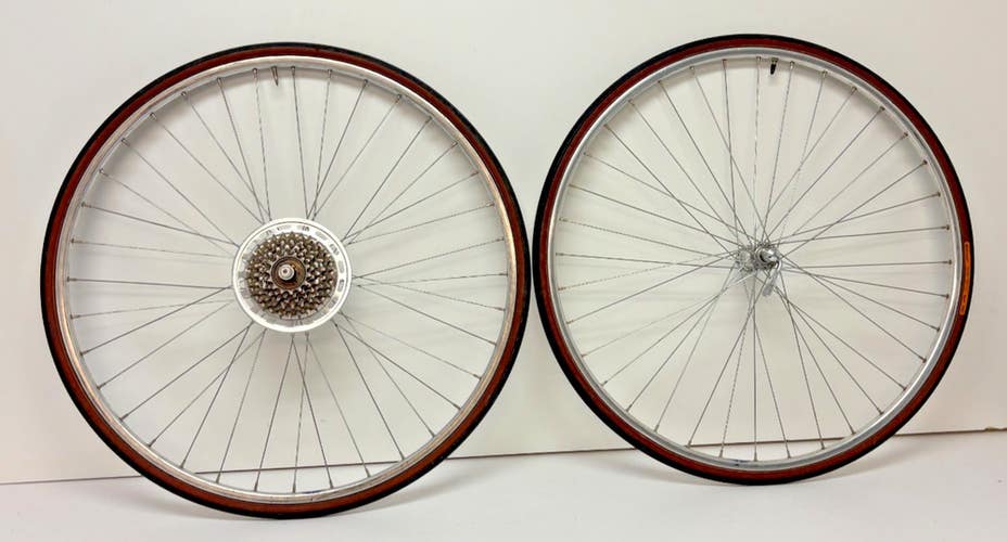 Vintage Rigida 6-Speed 36-Steel Spoke Aluminum 27" Wheelset Sunshine Hubs +Tires
