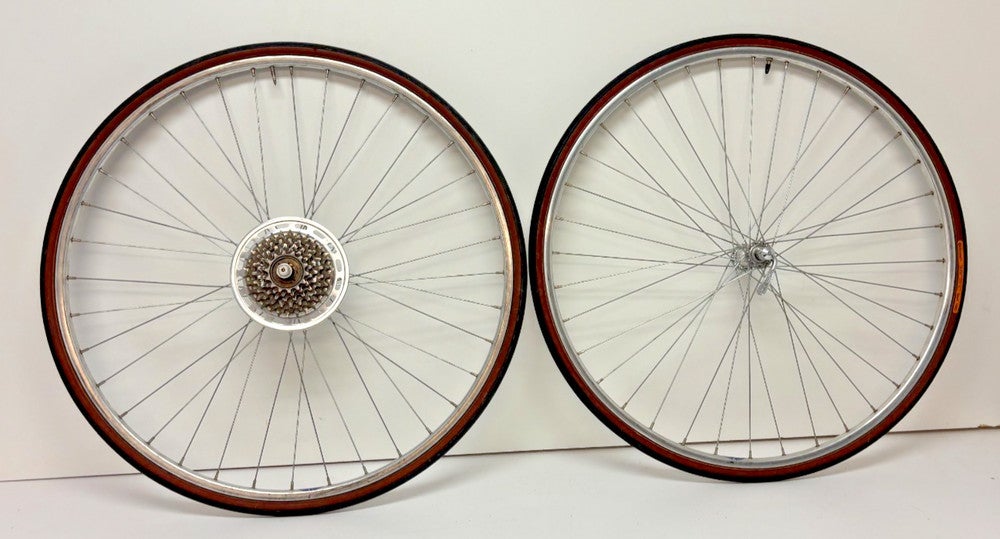Vintage Rigida 6-Speed 36-Steel Spoke Aluminum 27" Wheelset Sunshine Hubs +Tires