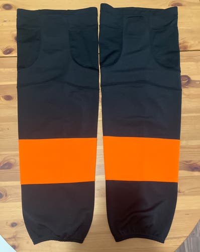 Black with Orange Strip Hockey Socks - 30”