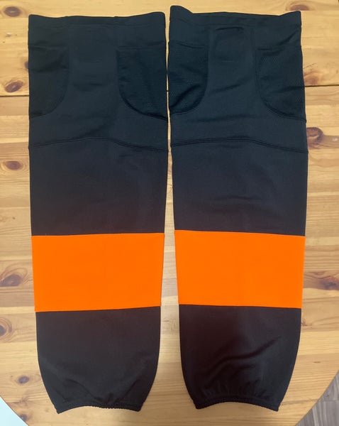 Black with Orange Strip Hockey Socks - 30”
