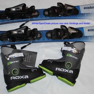 NEW ELAN Maxx uflex 70cm kids skis with bindings  + Roxa Sonic ski boots 15.5 mondo