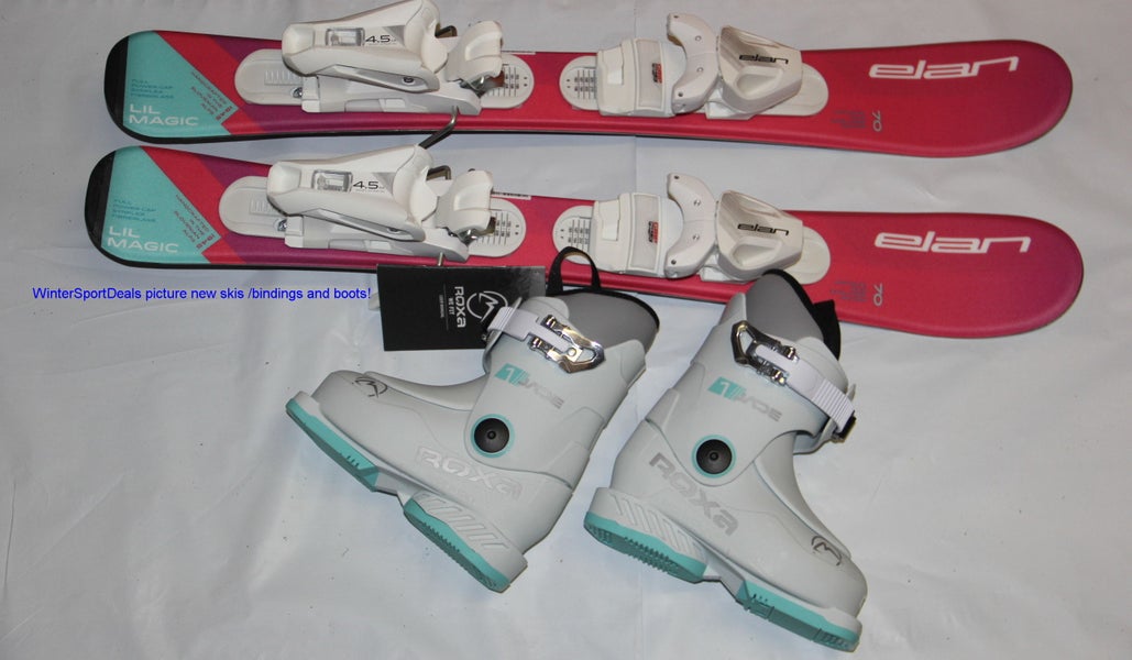 NEW 70cm kids girls Skis ELAN size adjustable bindings + Roxa Jade 14.5 mondo boots 2026