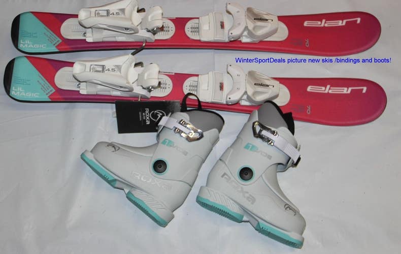 NEW 70cm kids Skis ELAN girls adjustable bindings + Roxa Jade 15.5 mondo boots