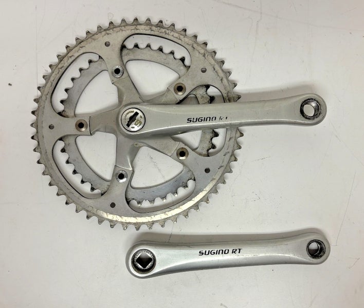 Vintage Sugino RT 165mm 52/42 Silver Aluminum Road Bike Double Crankset GREAT