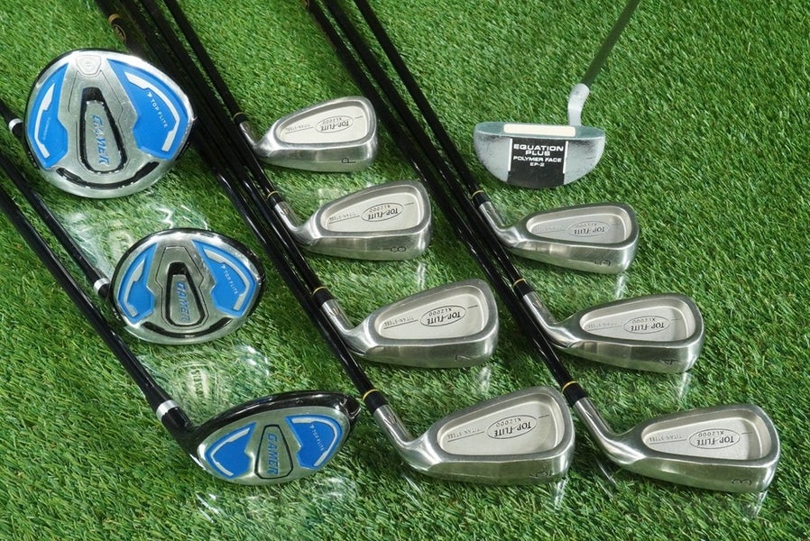 TOP FLITE CUSTOM 11pc. MENS SENIOR FLEX GOLF SET 3-8,PW,1W,3W,5H, DUNLOP PUTTER