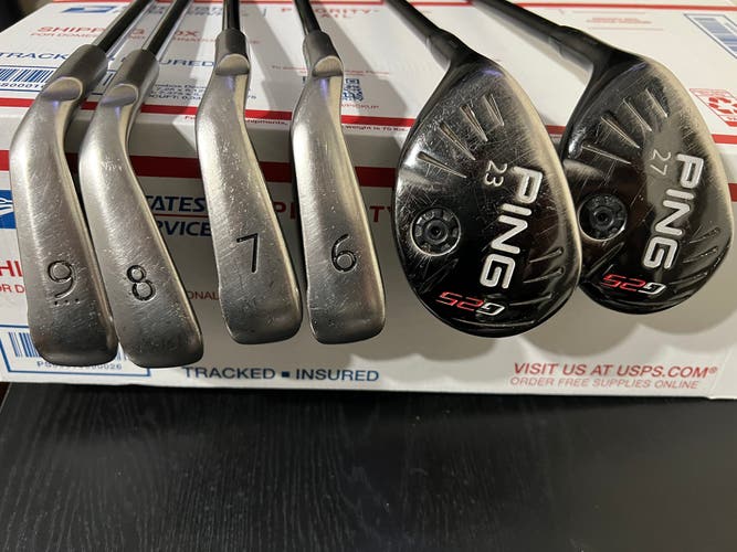 PING G25 Iron Set Green Dot 6-9 + G25 Hybrid 23 & 27 LEFT HANDED R Flex Shafts