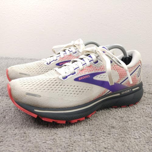 Brooks Ghost 14 Womens Size 7 Running Shoes White Purple Pink Sneakers Low Top