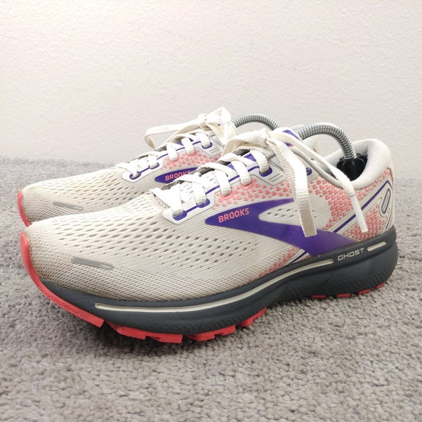 Brooks Ghost 14 Womens Size 7 Running Shoes White Purple Pink Sneakers Low Top