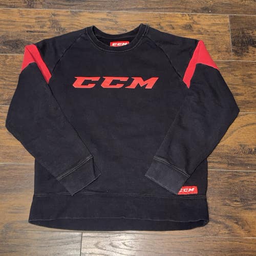 CCM Hockey Sportswear Logo Fleece Crewneck Black Red Sweatshirt Size Lg