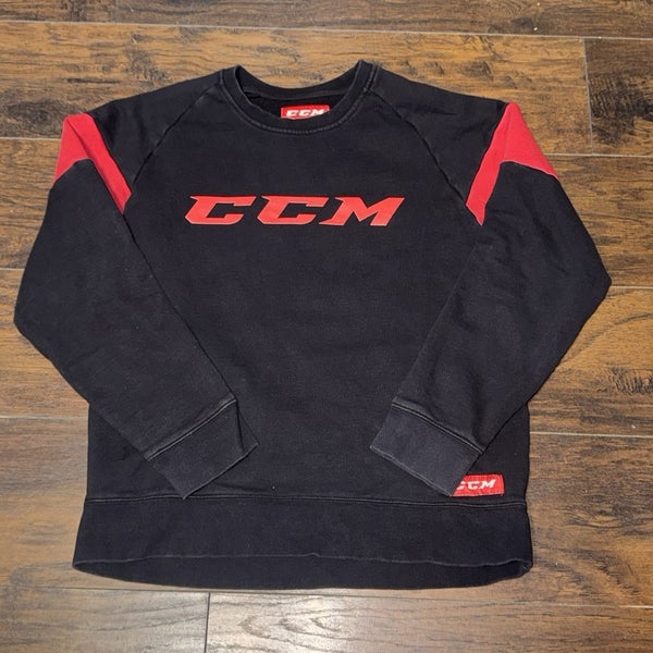 CCM Hockey Sportswear Logo Fleece Crewneck Black Red Sweatshirt Size Lg