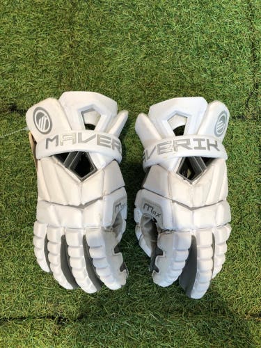 White Maverik Max Lacrosse Gloves 13" (Used)
