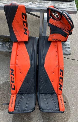 35" CCM Premier II Pro Custom Orange/Black Regular Goalie Full Set (Used)