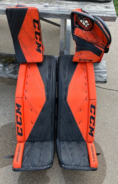 35" CCM Premier II Pro Custom Orange/Black Regular Goalie Full Set (Used)