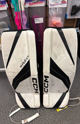 26" CCM YT FLEX3 (Used) White Youth ice hockey goal Goalie Leg Pads YTFLEX3 FLEX