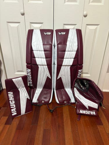 Vaughn V9 Pro Carbon Goalie Full Set Custom pads 33+1 Blocker Trapper Maroon & White