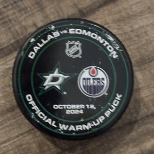Dallas Stars vs Edmonton Oilers NHL Official Warm Up Hockey Puck 10/19/2024