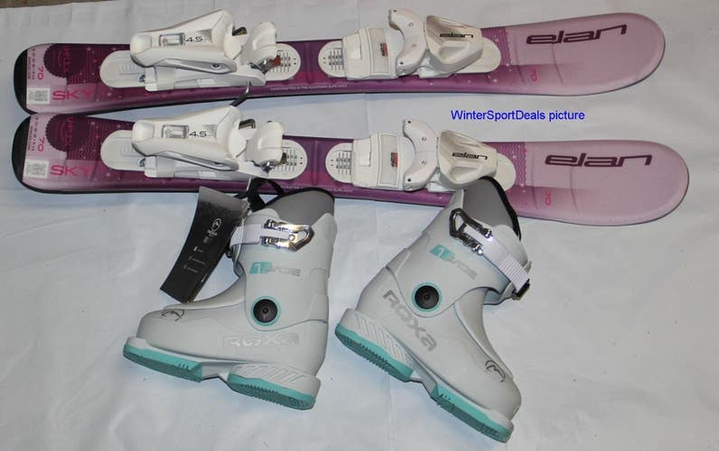 ELAN 70cm SKY kids girls skis EL 4.5  adjustable Bindings + 15.5 Roxa Jade1 boot
