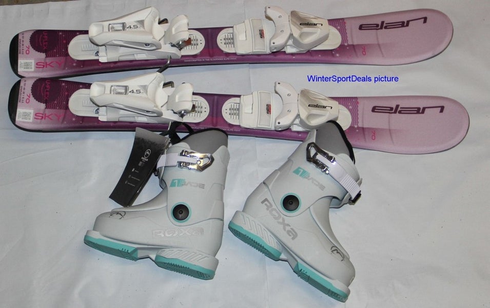 ELAN 70cm SKY kids girls skis EL 4.5  adjustable Bindings + 15.5 Roxa Jade1 boot